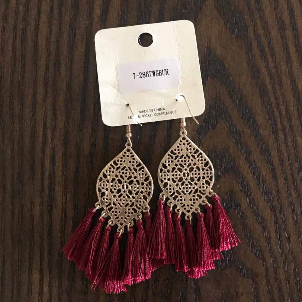 Clover Maroon and Gold Earrings - Picture 2 of 2